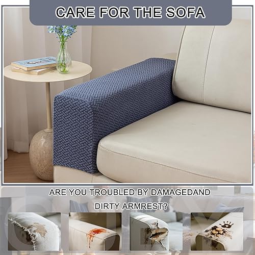Miniatura 3 de Juego de 2 fundas para reposabrazos de sofá, de poliéster, elásticas, antideslizantes, protectores de muebles, fundas lavables (blanco marfil, M)