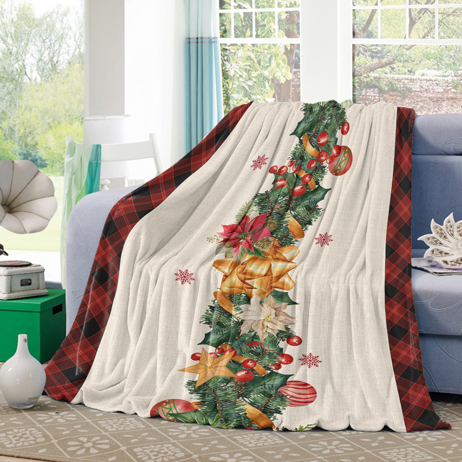 Amazon.com: Throw Blanket Christmas Poinsettia Pine Cones Winter Snow,Super  Soft Flannel Fleece Blankets Lightweight Throws for Couch Sofa Bedroom  Retro Red Vintage Linen,Cozy Microfiber Throws,50x60in : Home u0026 Kitchen
