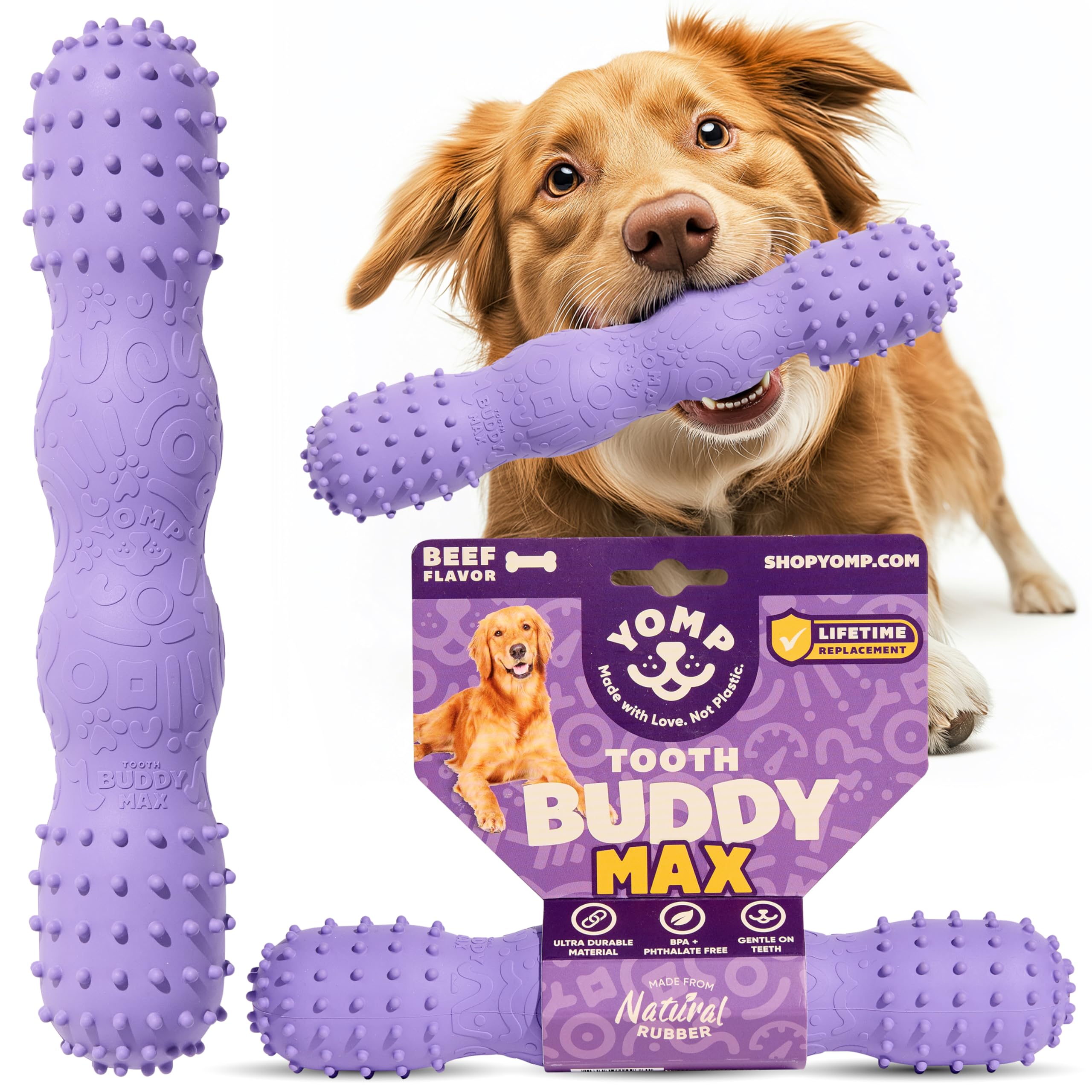 Yomp ToothBuddy MAX Dog Dental Chew Toy – Teething and Chewing Toy for Soft and Medium Chewers – Pet-Safe, Non-Toxic, All-Natural Rubber Dog Bone Toy