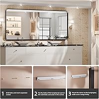 Vista 23 de Hasipu Espejo de baño LED con luces de 40 x 26 pulgadas, espejo de luz con marco de metal negro para tocador, antiniebla, regulable, 3