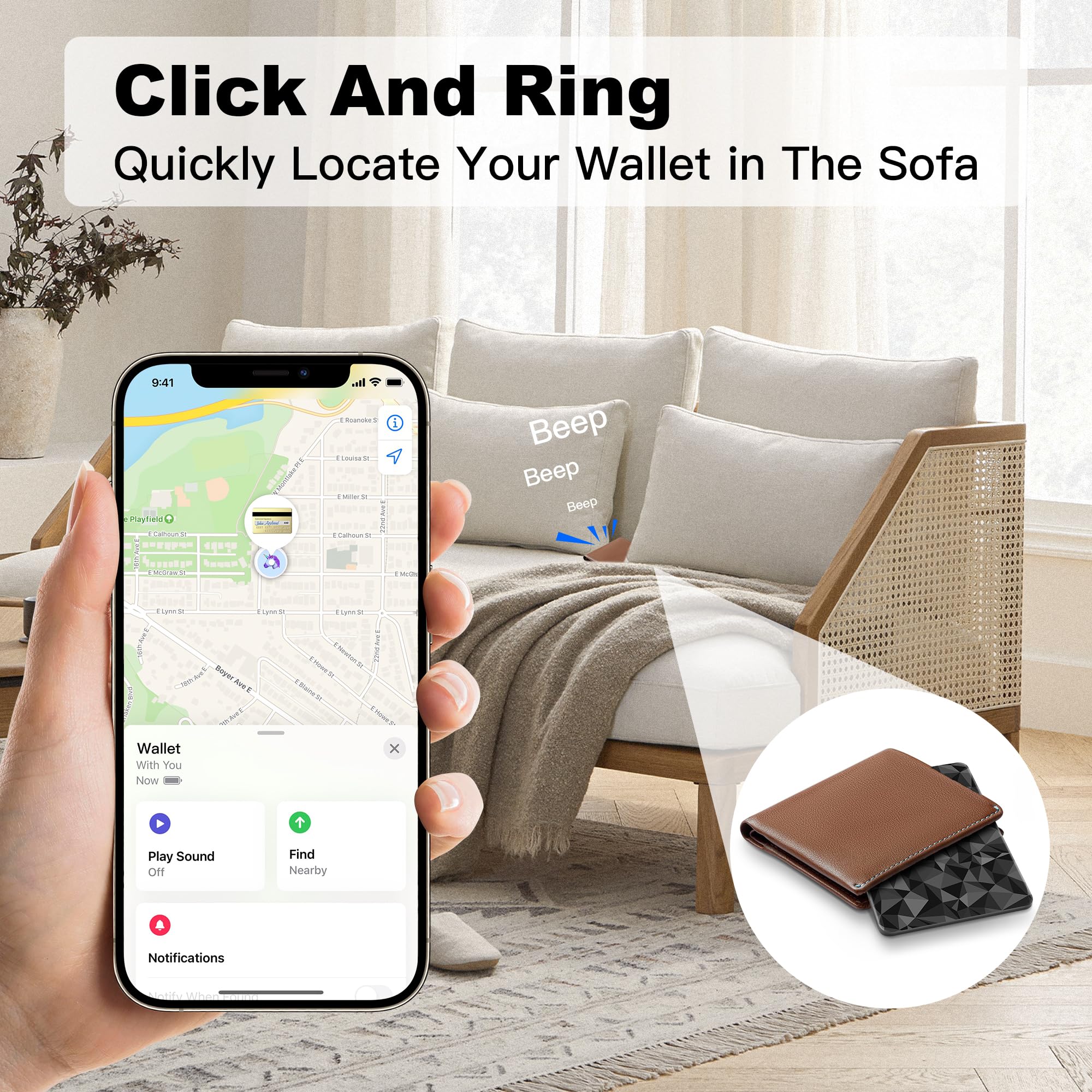 Tarjeta de seguimiento de cartera para Apple Find My (solo iOS), rastreador Bluetooth ultrafino, buscador de billetera, IP68, impermeable, localizador de artículos delgado para carteras, llaves