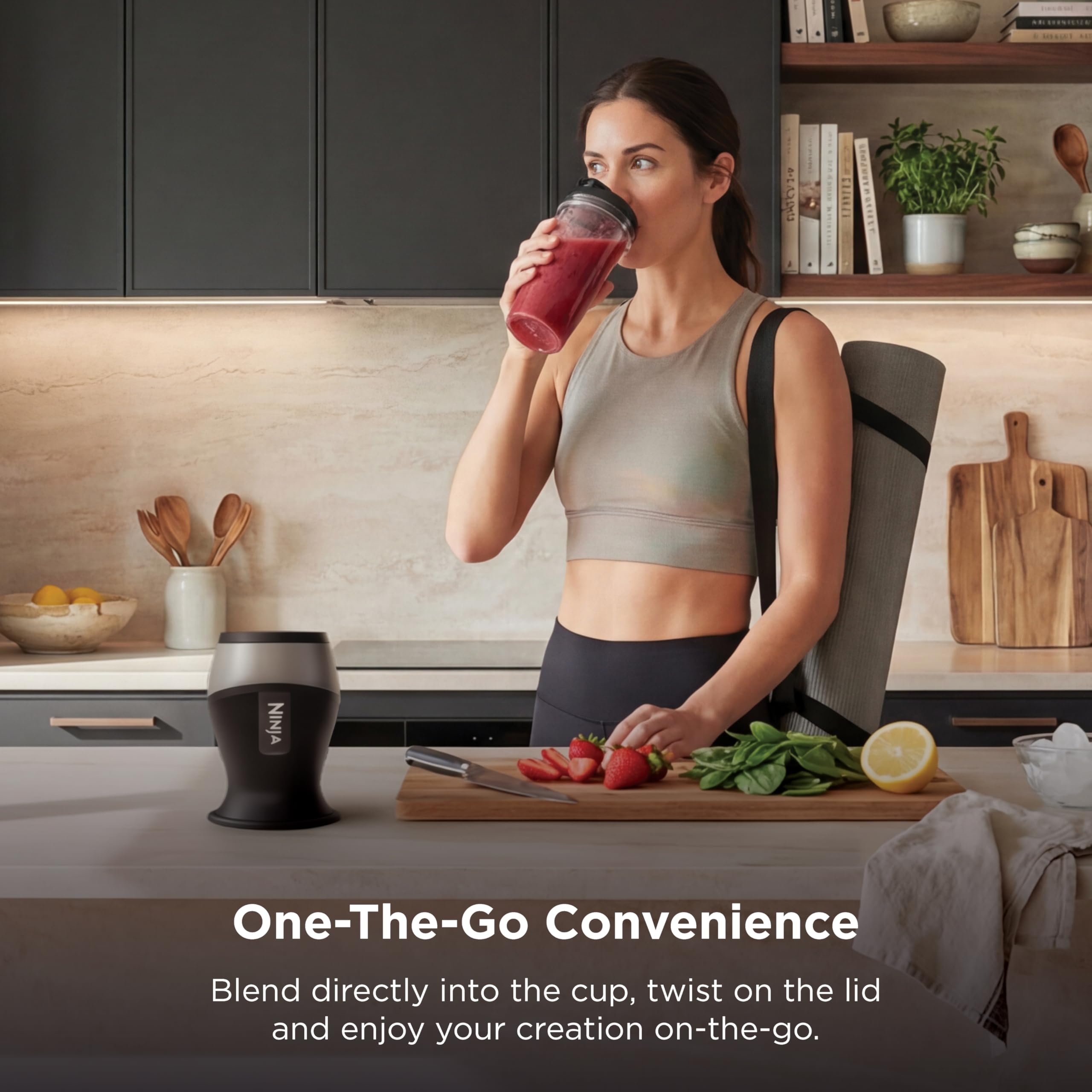 Ninja BN301 Nutri-Blender Plus Compact Personal Blender, 900-Peak-Watt Motor, Frozen Drinks, Smoothies, Sauces & More, (3) 20 oz. To-Go Cups, (2) Spout-Lids (1) Storage-Lid, Dishwasher Safe, Silver: Push to blend