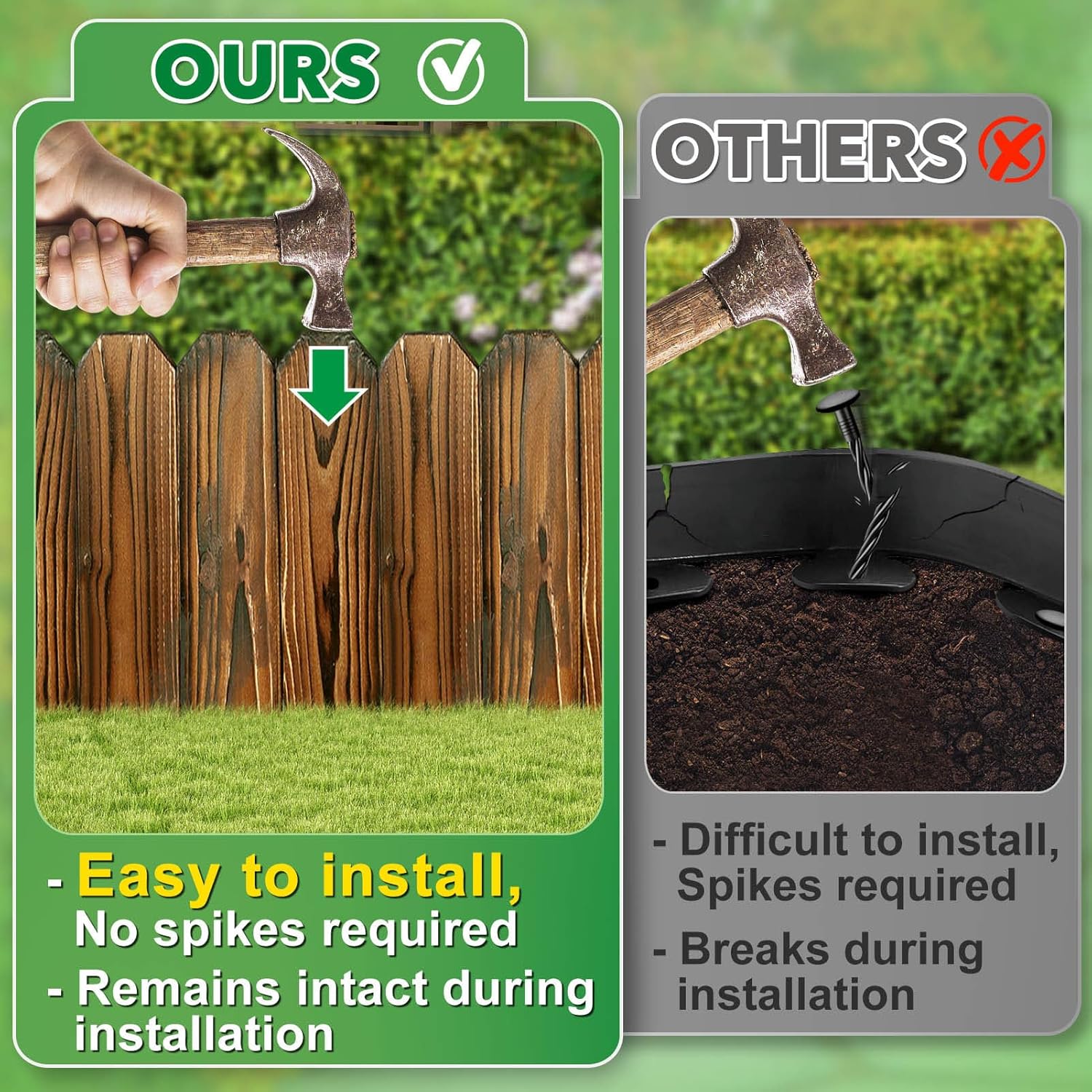 Rustic Pine Wood Garden Fence - 13.1ft L*12in H Easy to Install Sturdy Wooden Landscape Edging Border, No Fading Planter Fencing for Yard Flower Bed Lawns Pathway Tree