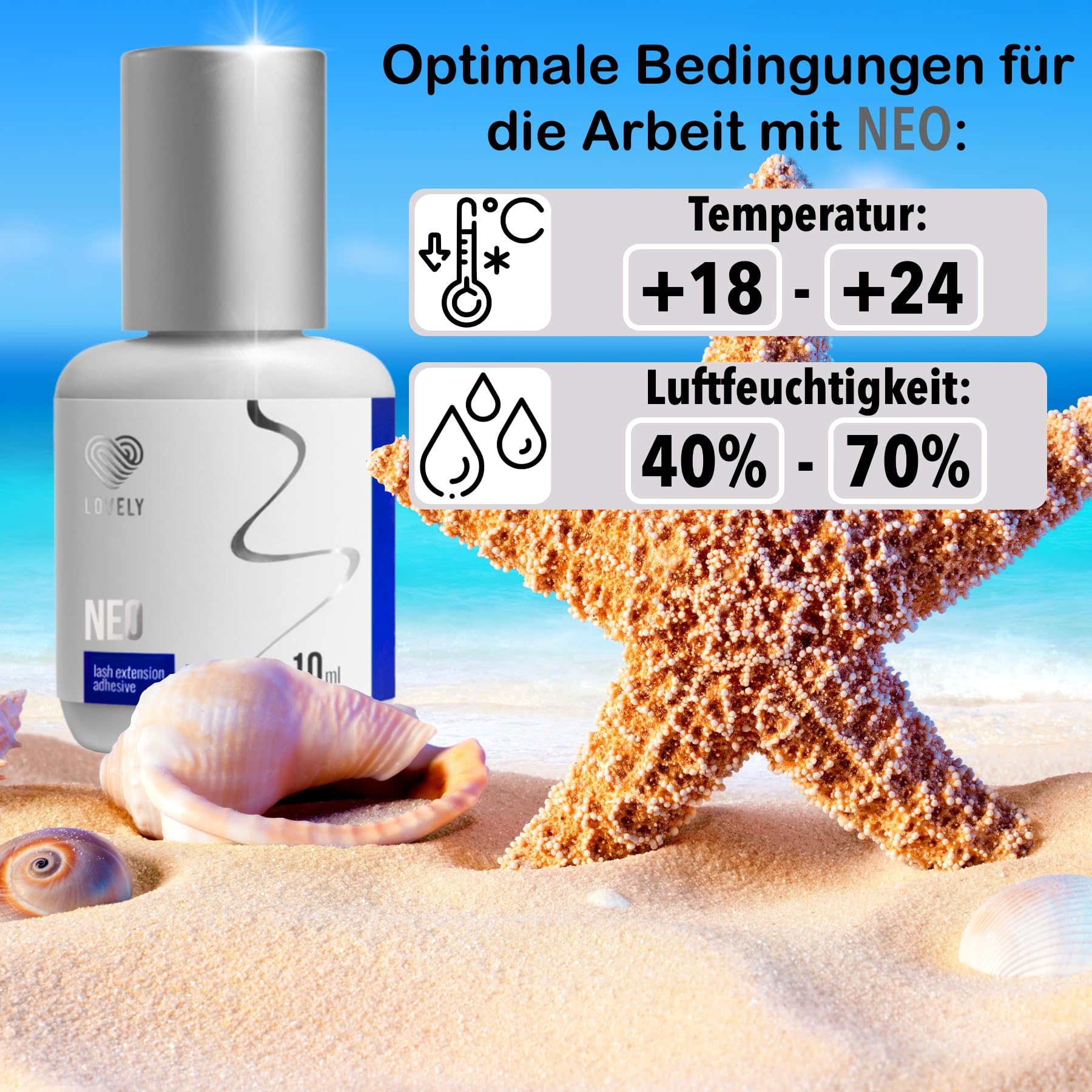 Lovely, colla per ciglia NEO (10 ml, colore: nero), colla liquida e veloce, tempo di asciugatura immediato – 8 settimane, molto elastica, molto resistente, per allungamento professionale delle ciglia