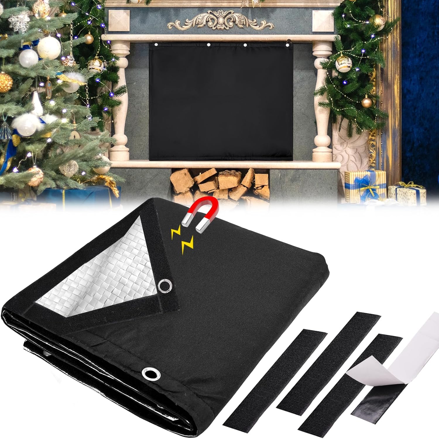Fireplace Cover,Black Fireplace Blocker Blanket