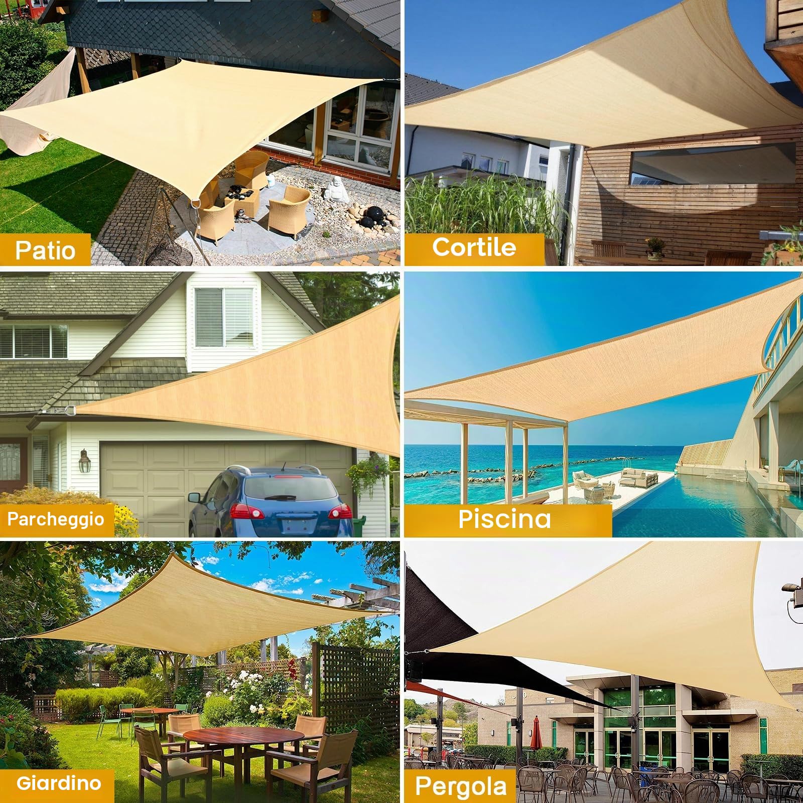 Duerer Kit fissaggio per tenda a vela ombreggiante 52 pezzi, 304 Acciaio Inox Installazione Accessori hardware per Vela Parasole da giardino Triangolare e Rettangolare, con M6 Tenditore + 2m filo