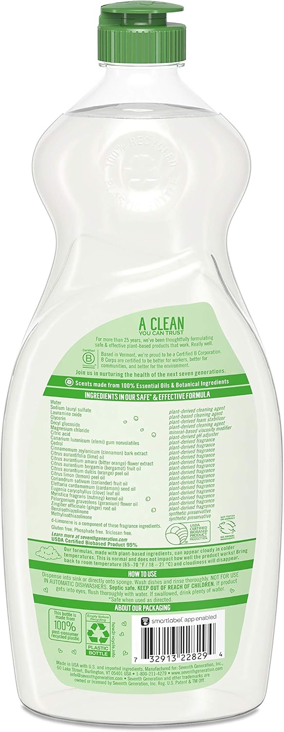 Seventh Generation Dish Liquid Soap, Fresh Citrus & Ginger Scent, 25 oz (Packaging May Vary)