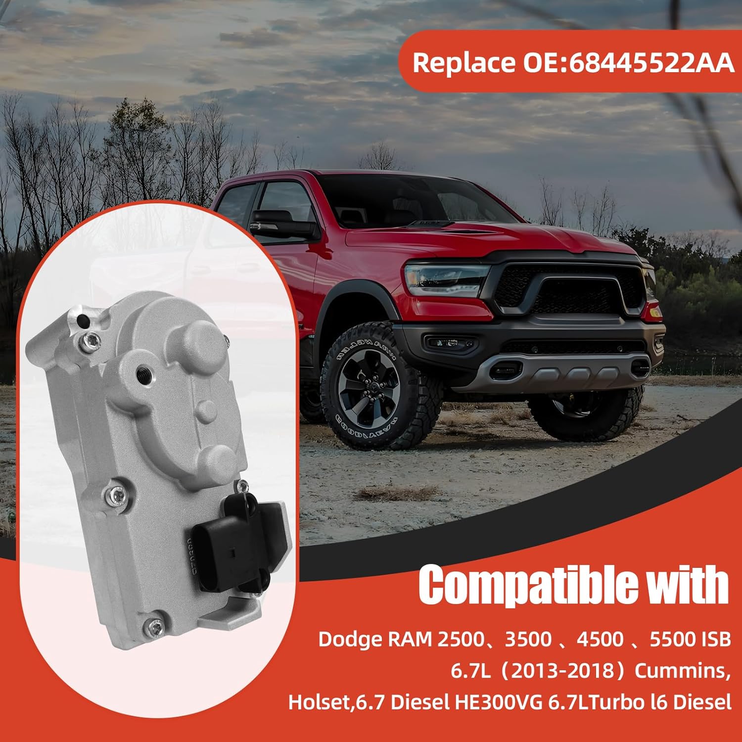 5494878RX 6.7L for Cummins Turbocharger Turbo Actuator Compatible with 2013-2018 Dodge Ram 5500 4500 3500 2500 Diesel Holset HE300VG HE351VE with Turbine Calibration Module, Replace OE# 68445522AA