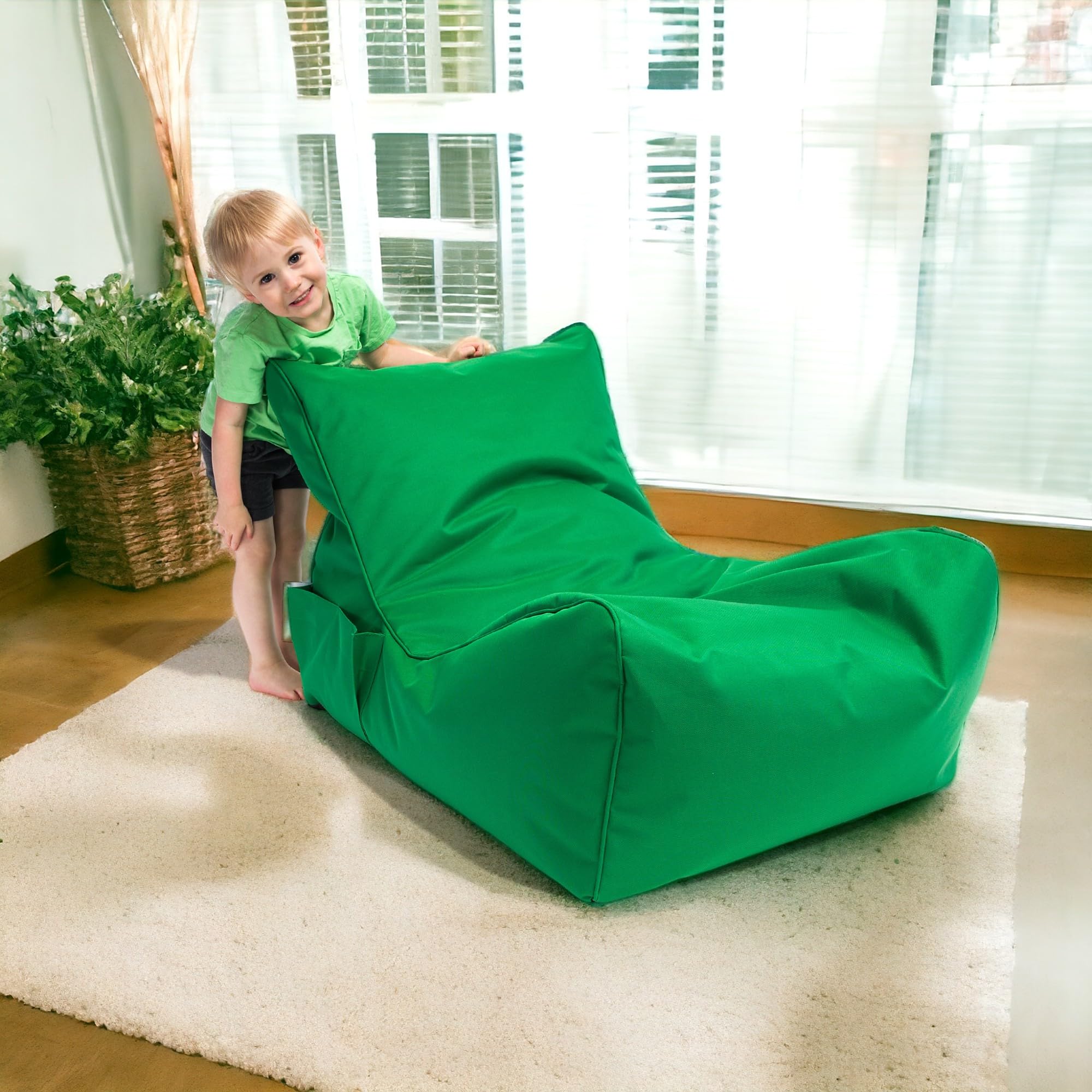 Ecopuf - Pufa Flavio Poliester - Worek do siedzenia z kieszenią do przechowywania i uchwytem - Fotel Beanbag z uchwytem - Wypełnienie styropianowe - 80x60x60cm - XL - Zielony Nc20