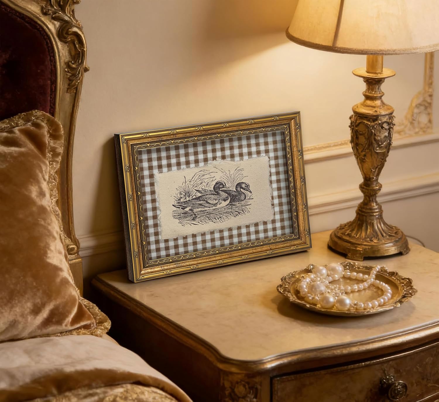 Vintage Gold Framed Duck Wall Art Rustic Mallard Bird Wall Decor Sketch Duck Painting Prints Country Farmhouse Animal Pictures for Living Room Kitchen Bathroom Bedroom 9x11 Inches