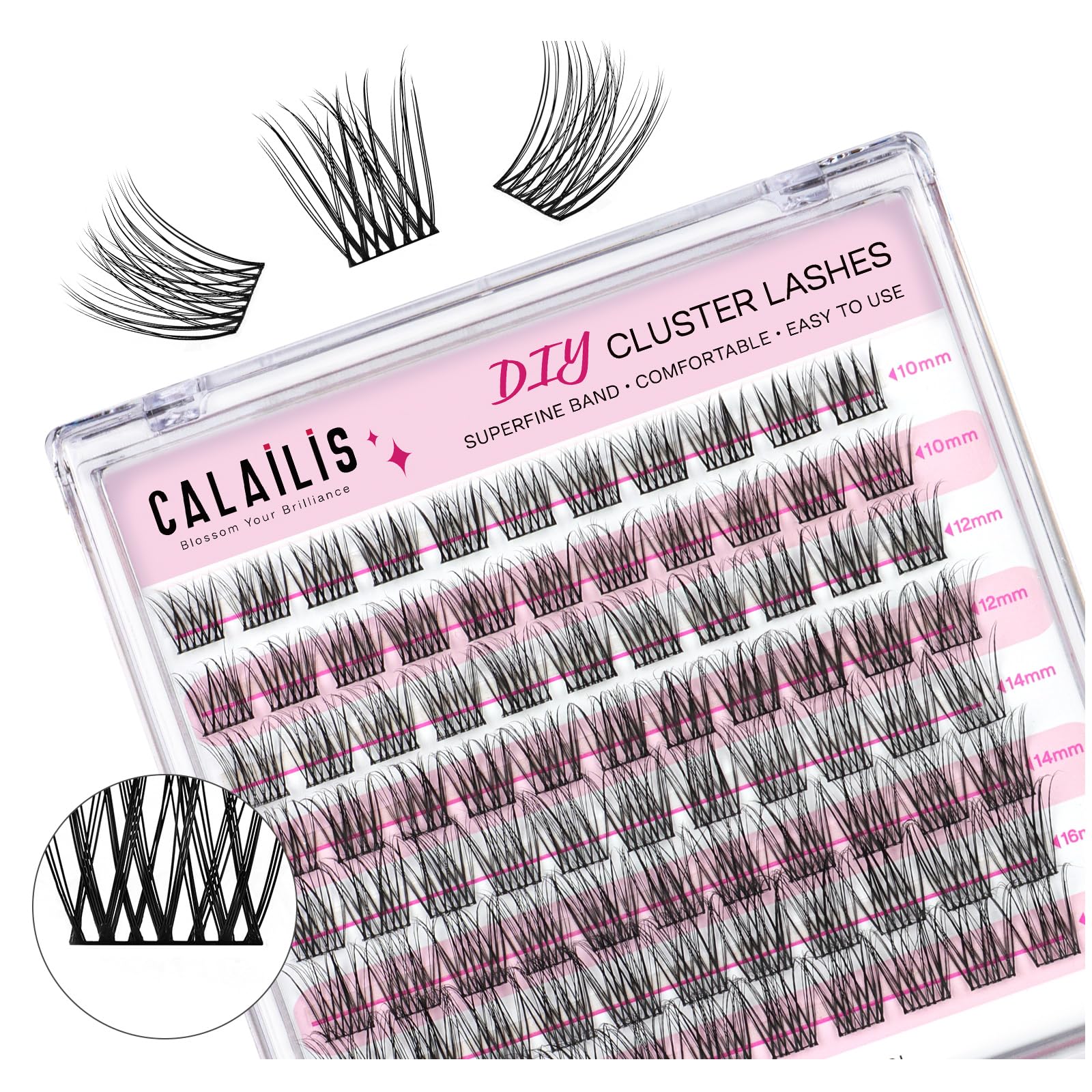 CALAILISLash Clusters DIY Lash Extensions 88Pcs D Curl Cluster Lashes Natural Look Eyelash Clusters Reusable Wispy Individual Lashes Super Thin Band and Soft (HD15, D-10-16MIX)