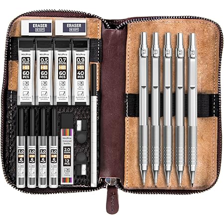 Nicpro 6 Pièces Porte Mine Un étui, Criterium En Métal 0,5, 0,7, 0,9 Et