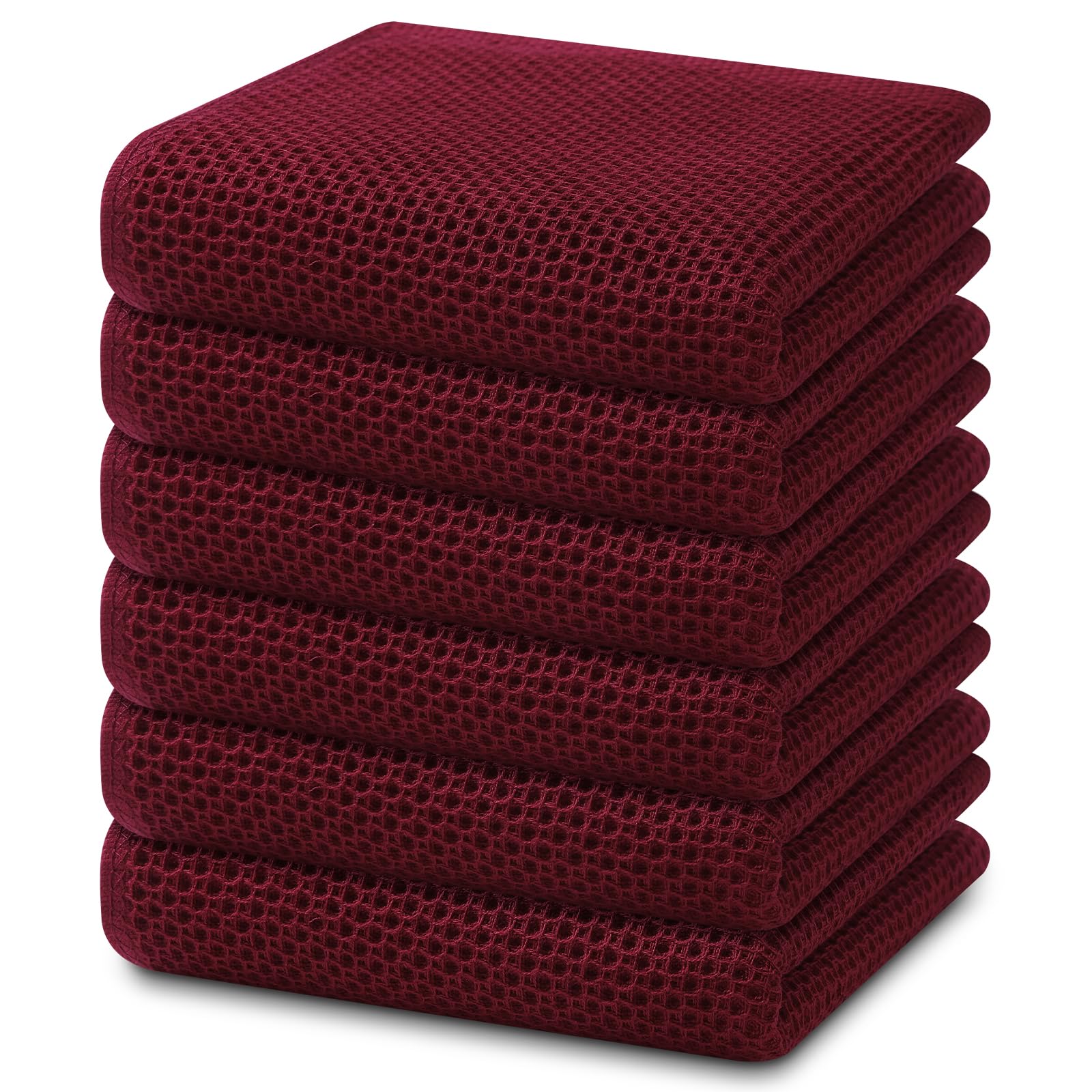 Photo 1 of Homaxy 100% Cotton Waffle Weave Kitchen Dish Towels, Ultra Soft Absorbent Quick Drying Cleaning Towel, 13 x 28 Inches, 6-Pack, Burgundy