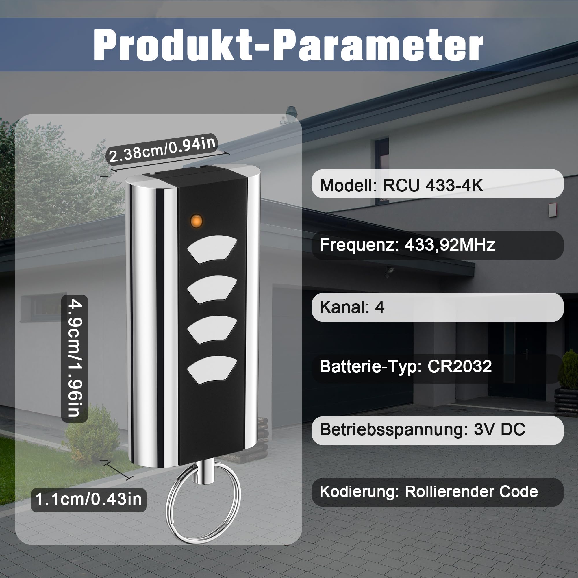 pepape 2 trasmettitori per garage in acciaio standard Entrematic RCU 433-4K, RCU 433-2K, EA433 2KM, EA433 2KS, compatibile con Crawford Normstahl 433,92 Rolling Code Garage telecomando