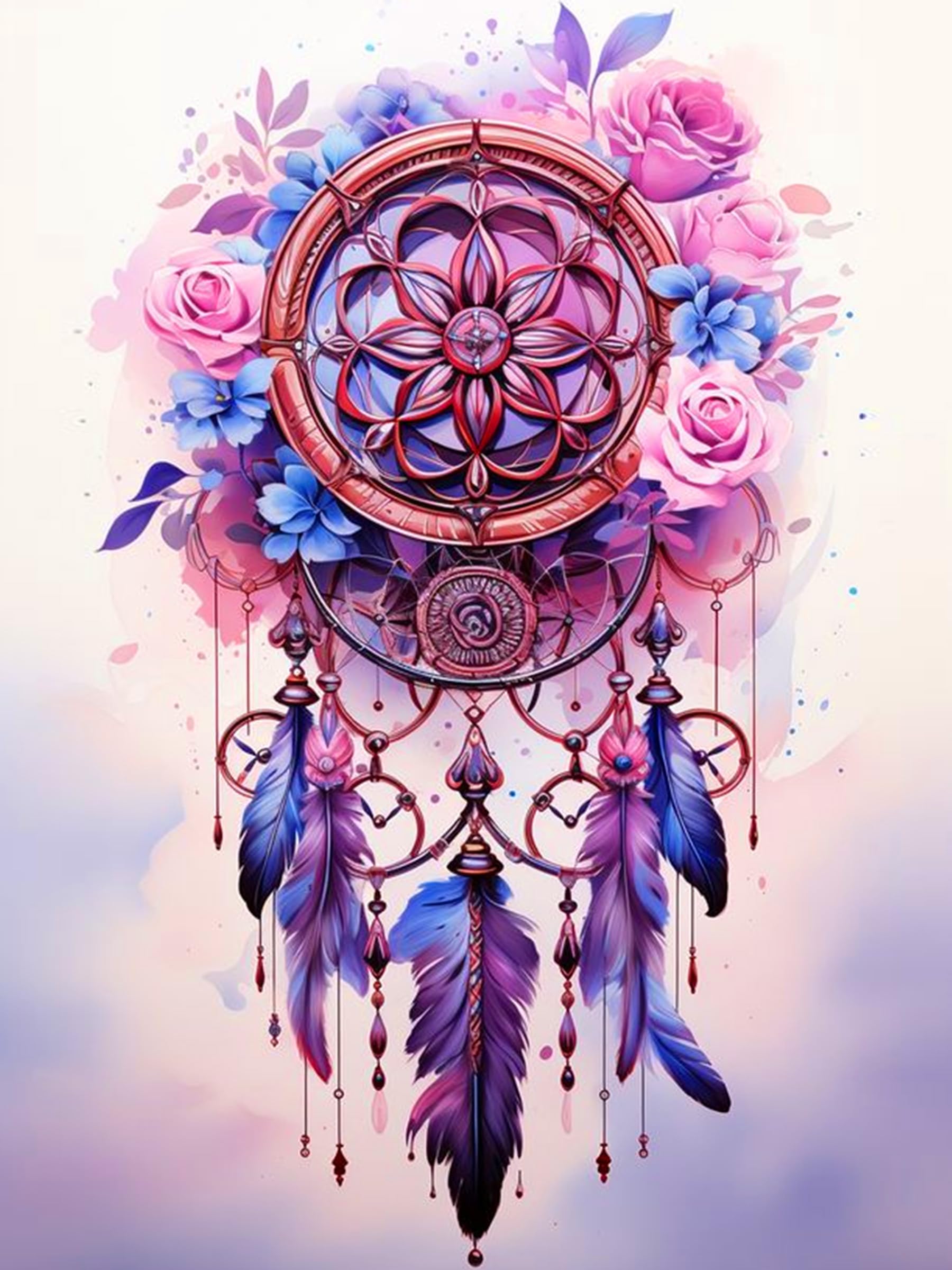 igoodomDream Catcher Diamond Painting Kits for Adults, DIY Flowers Dream Catcher Diamond Art Kits for Beginners, Round Full Drills Gem Paintings for Home Wall Decor 12x16inch