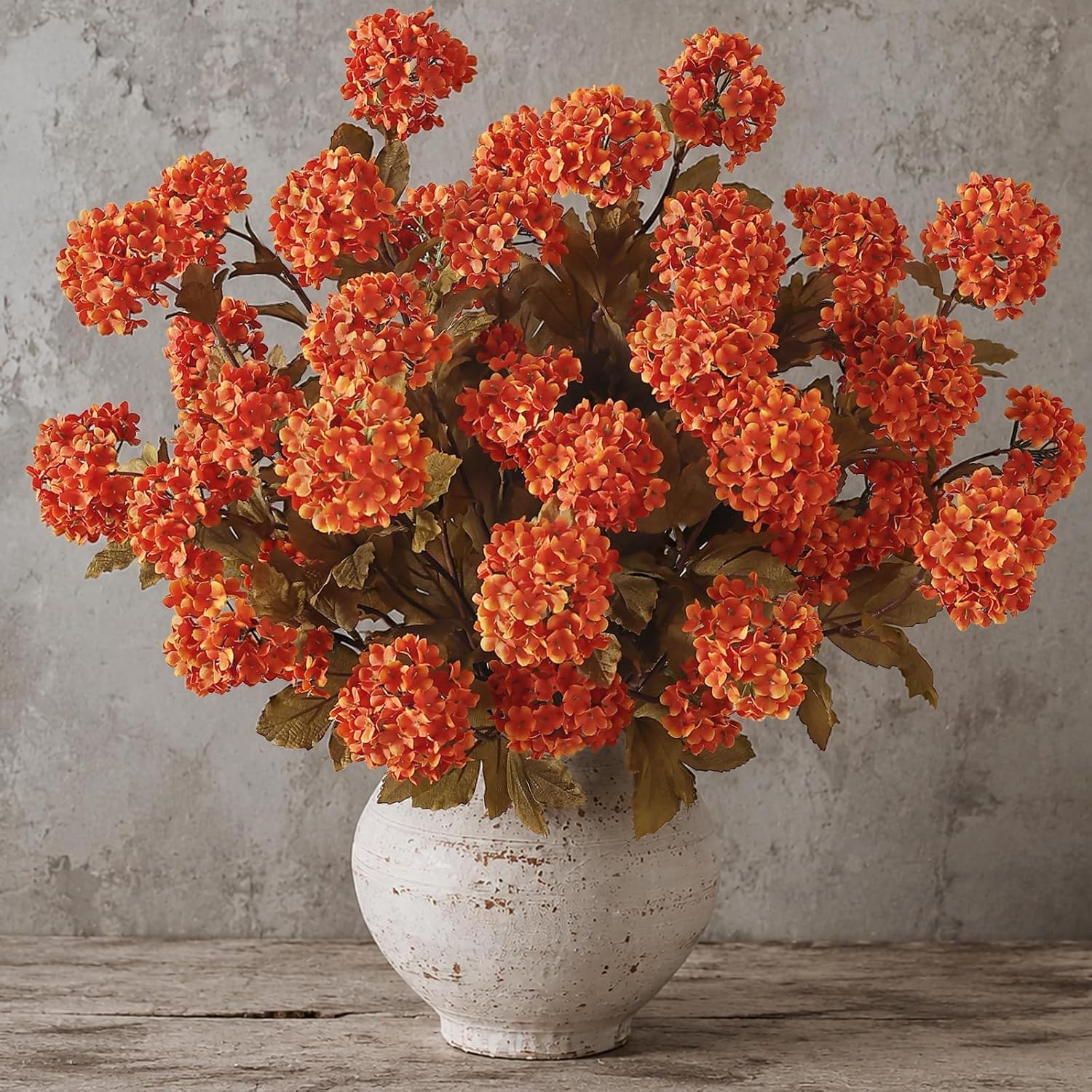 6 Pcs 28" Artificial Fall Snowball Hydrangea Stems for Vase Decor(Orange)
