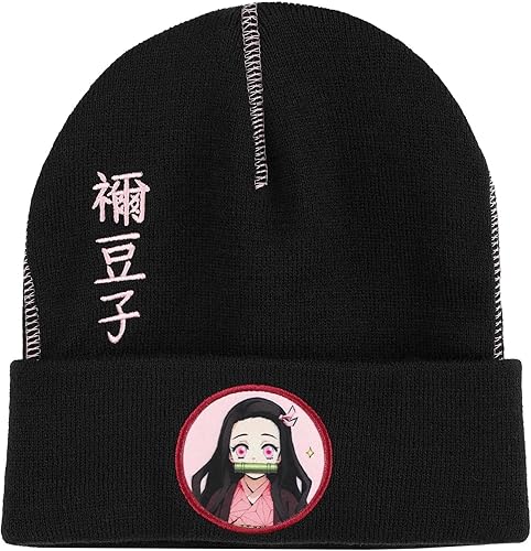 CultureFly Demon Slayer Nezuko Kamado - Gorro de punto de contraste rosanegro, RosaNegro
