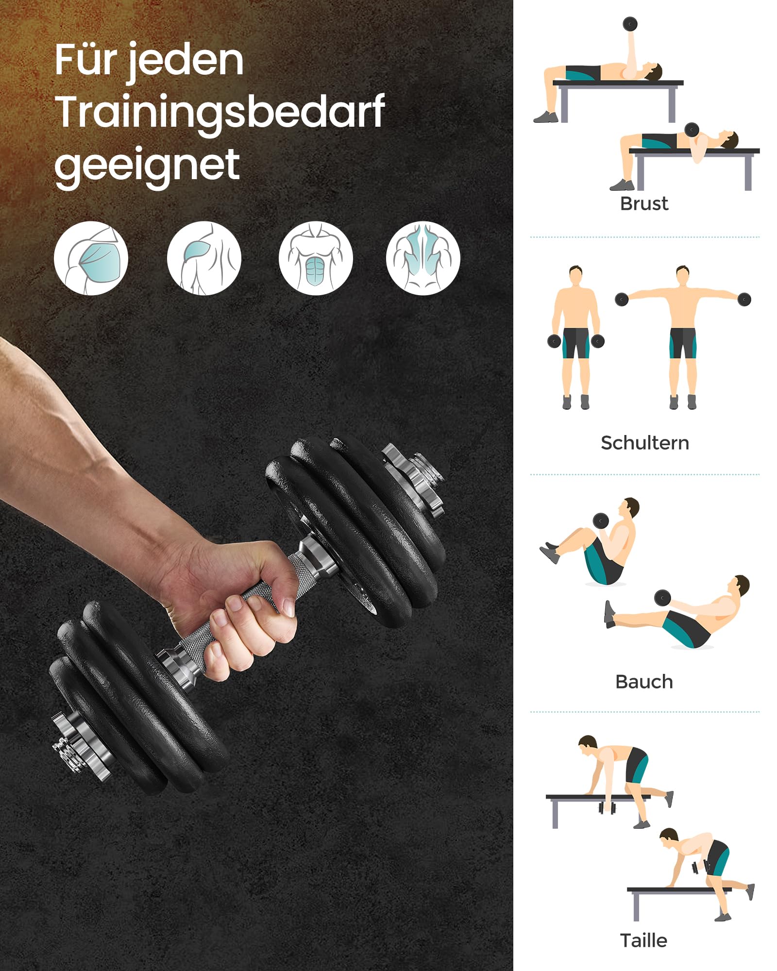 SONGMICS Hanteln, Hantelset aus Gusseisen, verstellbar, für Männer und Frauen, Workout, Fitnesstraining, Gewichtheben für Zuhause, Fitnessstudio