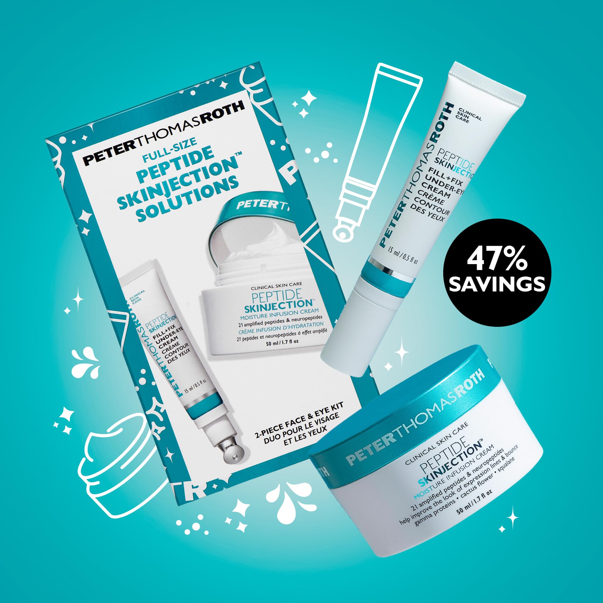 Peter Thomas Roth | Full-Size Peptide Skinjection™ Solutions 2-Piece Face & Eye Kit | Anti-Aging Peptide Skincare Set, Under-Eye Cream and Moisturizer