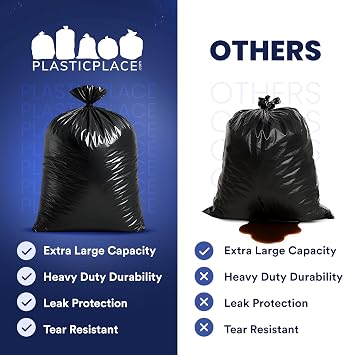Plasticplace 65 Gallon Trash Bags 1.5 Mil Black Heavy Duty Garbage Can Liners 50 x 48 (50 Count)