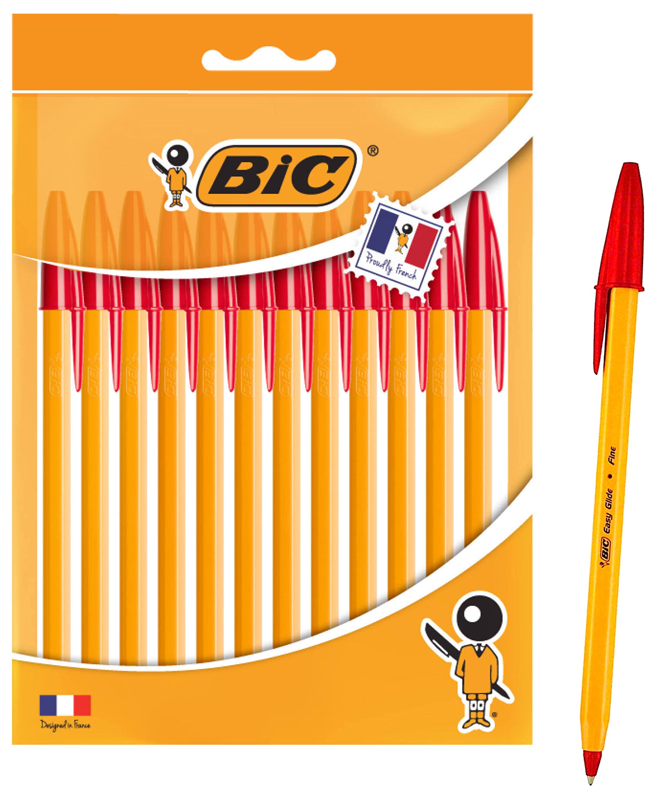 BIC Oil-Based Ballpoint Pen, Orange, inches mm), Red, Set of 12,  For Office Use, Commercial Use