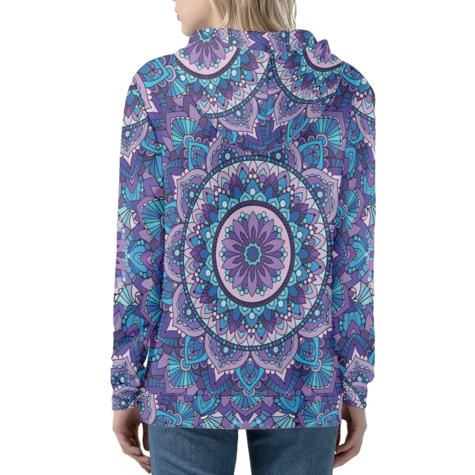 Xoenoiee Stampa 3d Donne Zip Up Felpe Felpa Giacca Manica Lunga Camicie Streetwear Pullover Top Con Tasca, Mandala., XXL
