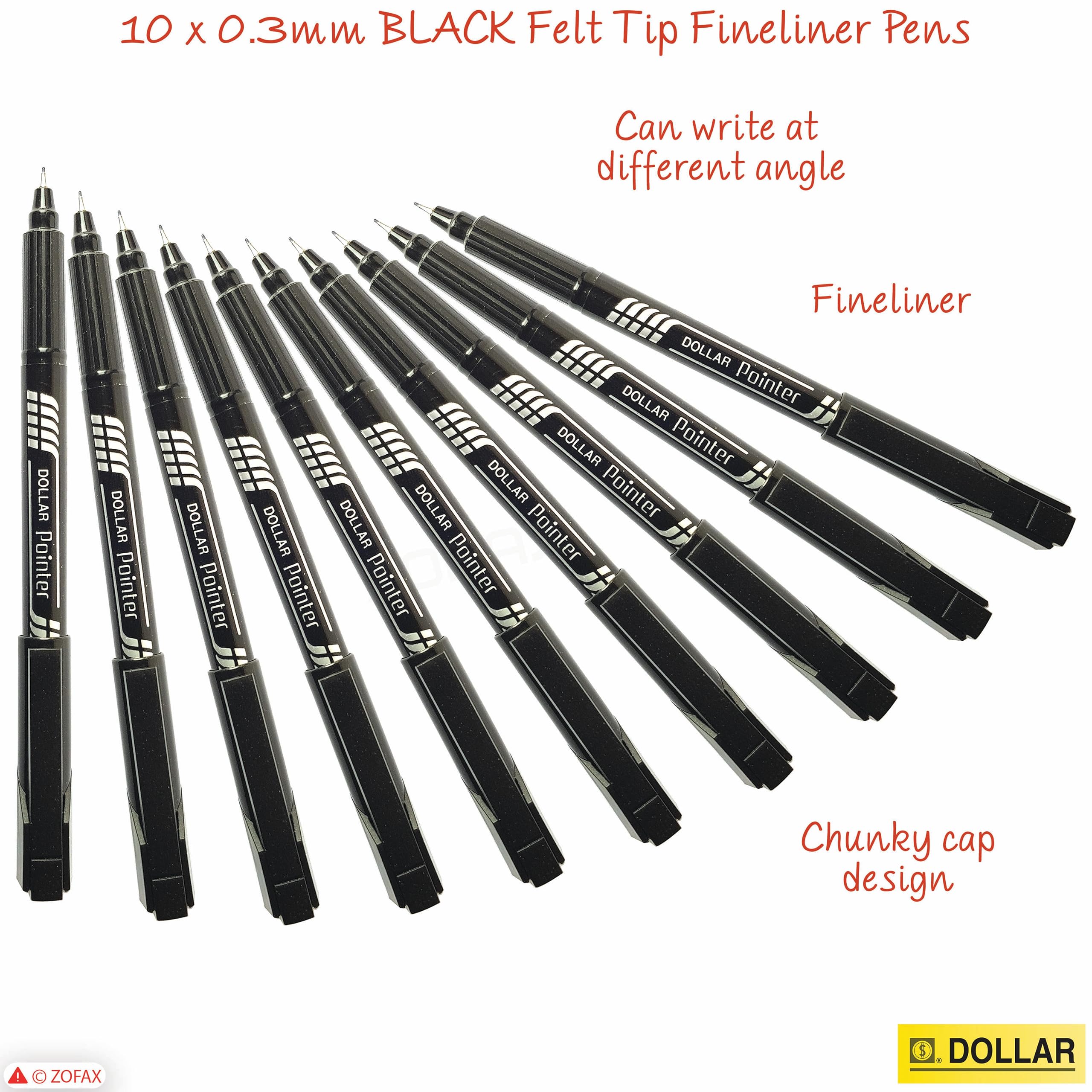 Z3FT Fineliner Pens, BLACK, Fine Tip (0.3mm), Pack of 10, Write Draw Sketch Colour Pens, Artists Calligraphy Illustrations - Image 3