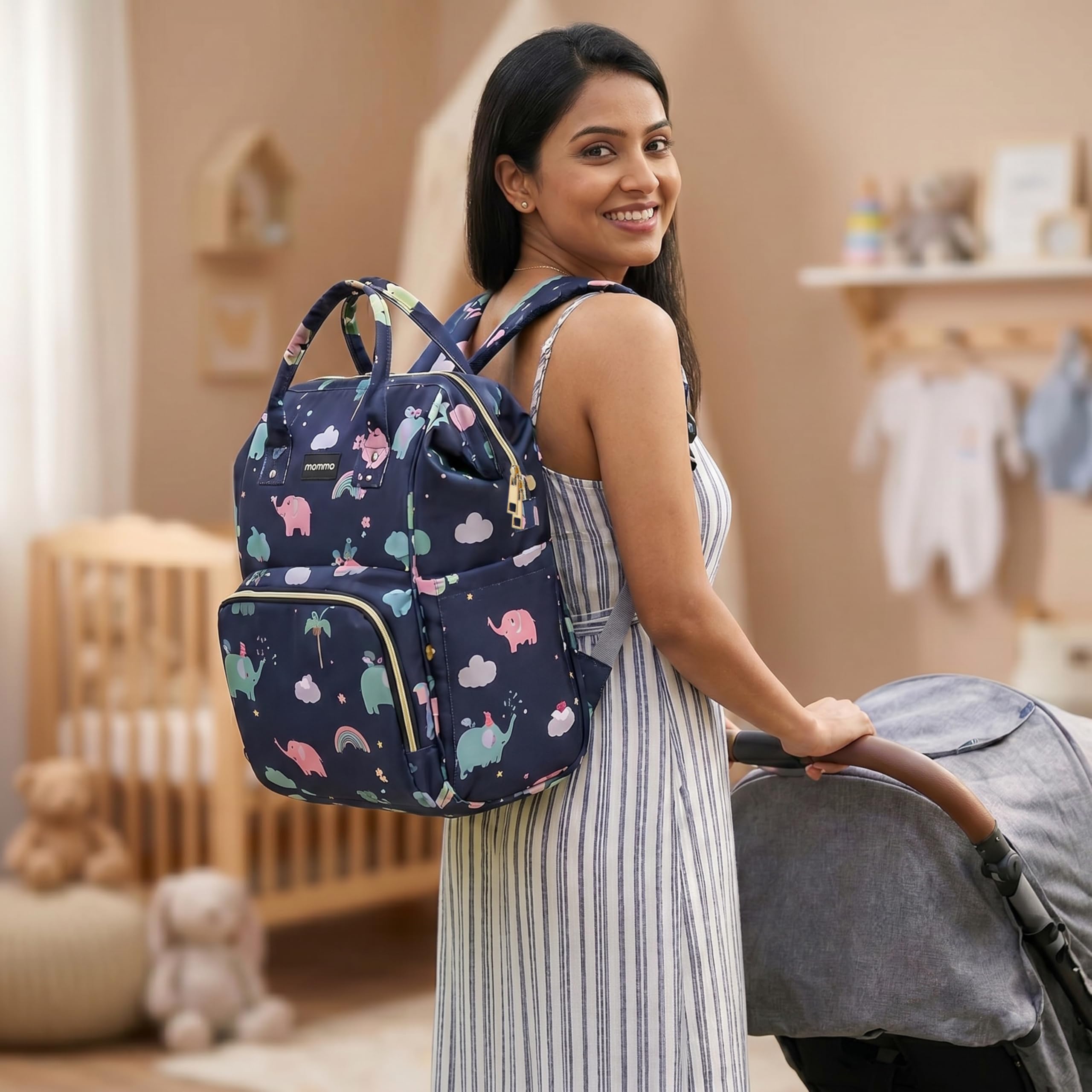 MAMMA Diaper Bag for Mothers for Travel, Baby Bag for Mother Travel, Hospital Bag for Delivery Women, Baby Diaper Bag for Mom, 12 Pockets Diaper Bags for Mothers with 9 Months Warranty