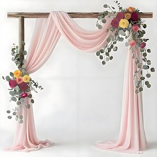 Blush Pink Wedding Arch Draping Fabric 2 Pack, 29" X 20FT Chiffon Wedding Draping Fabric for Ceremony Party Decor