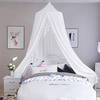 Princess Bed Canopy for Girls, Extra Large Hanging Canopy for Bed, Dreamy Play Tent for Girls Room Bedroom Decoration, Breathable Canopy Bed Curtain for Children Reading Nook - Pure White