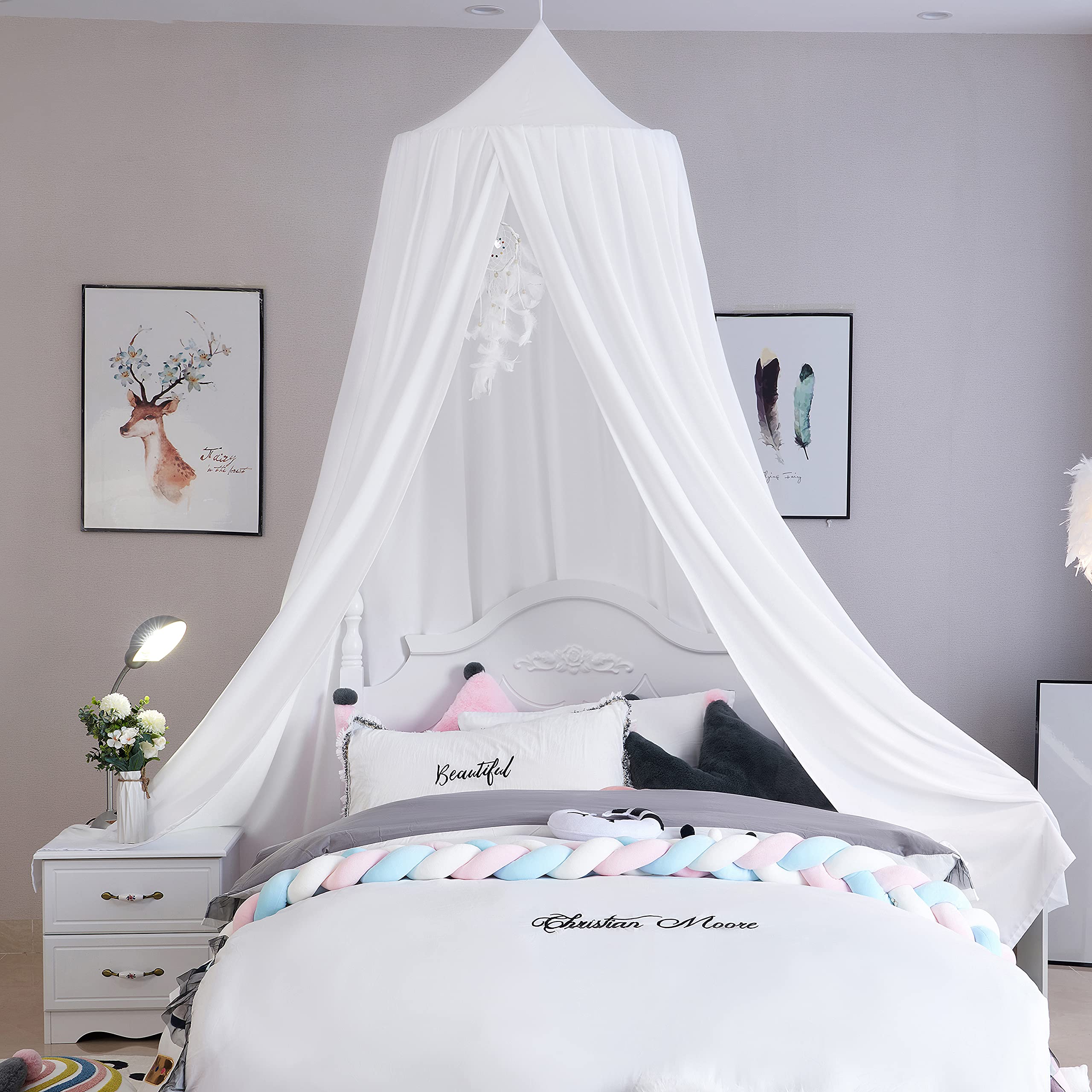 Princess Bed Canopy for Girls, Extra Large Hanging Canopy for Bed, Dreamy Play Tent for Girls Room Bedroom Decoration, Breathable Canopy Bed Curtain for Children Reading Nook - Pure White