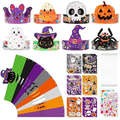 Sealmic 24 Set Halloween Crown Headband Paper Adjustable Hats with