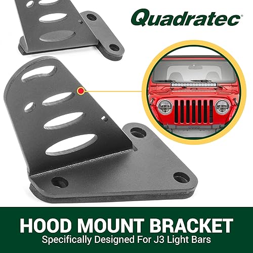 Miniatura 2 de Quadratec Soportes de montaje para capó de barra de luz J3 - Compatible con Jeep Wrangler TJ y LJ 1997-2006 - No requiere taladrar ni modificaciones