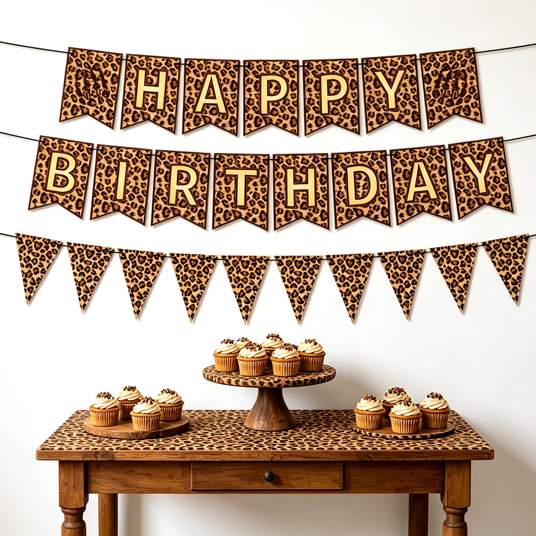 Gepard Print Birthday Party Decor, Leopard Happy Birthday Banner for Girls Women Birthday Party Decoration