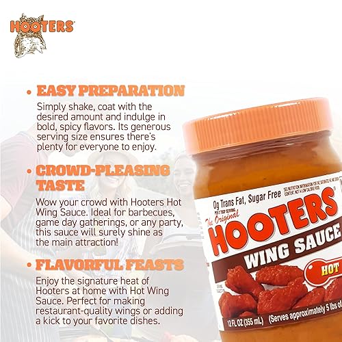 Miniatura 18 de The Original Hooters Salsa de ala mediana – Versátil sabor de calidad de restaurante – Ideal para alitas de pollo, costillas y mariscos
