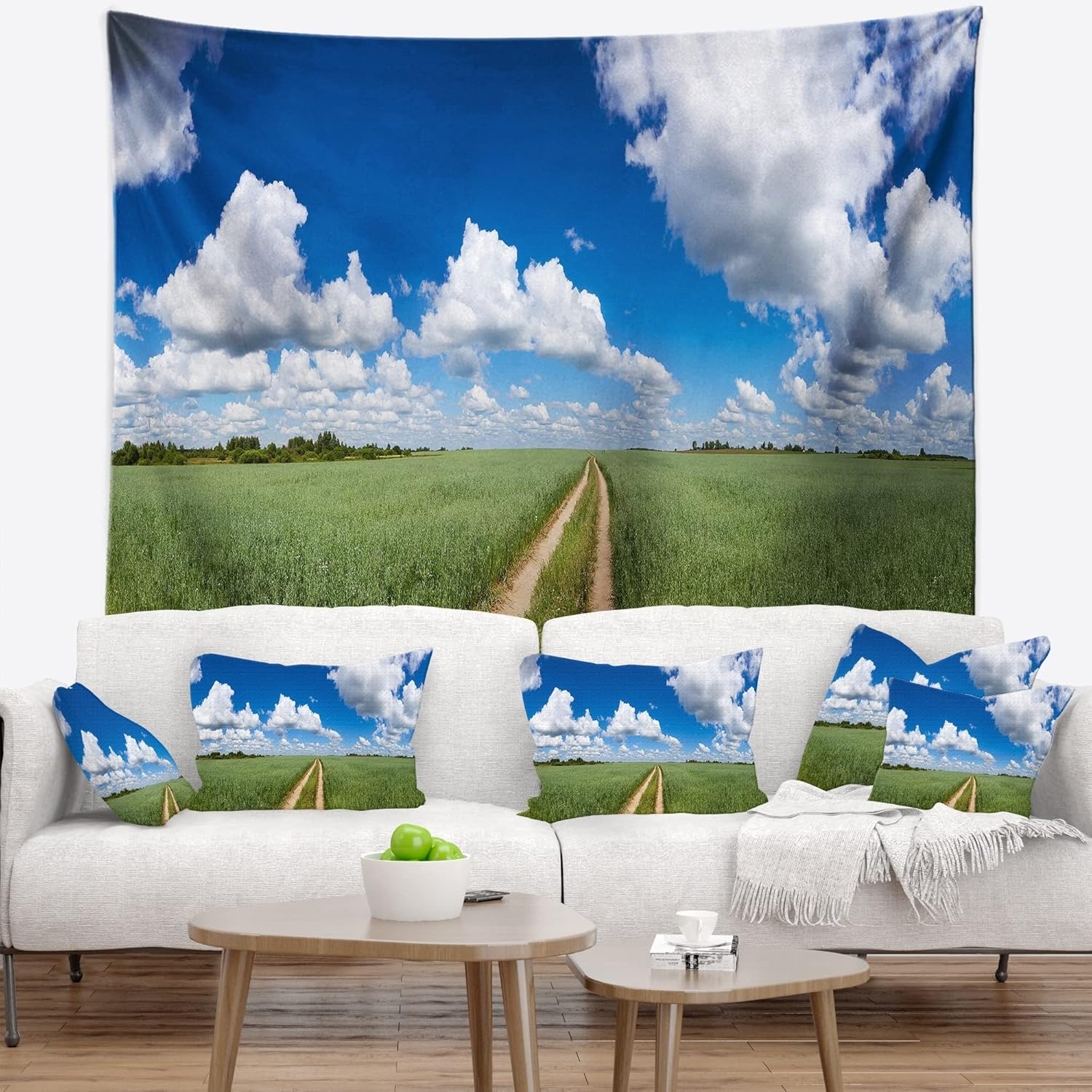 Designart ' Path in Bright Summer Panorama' Landscape Tapestry Blanket Décor Wall Art for Home and Office, Created On Lightweight Polyester Fabric x Large: 92 in. x 78 in
