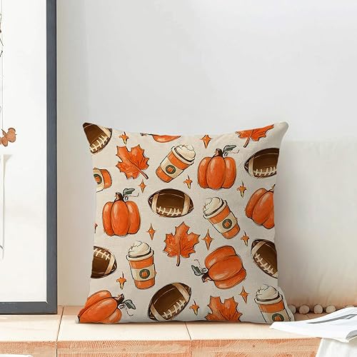 Miniatura 2 de Juego de 2 fundas de almohada de otoño de 18 x 18 pulgadas, diseño de hoja de arce, de calabaza, para exteriores, otoño, Acción de Gracias