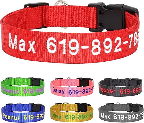 Miniatura 1 de Collar de perro personalizado, nombre y número de teléfono bordado personalizado para mascotas, ajustable en 5 tamaños XS, pequeño, mediano, grande,