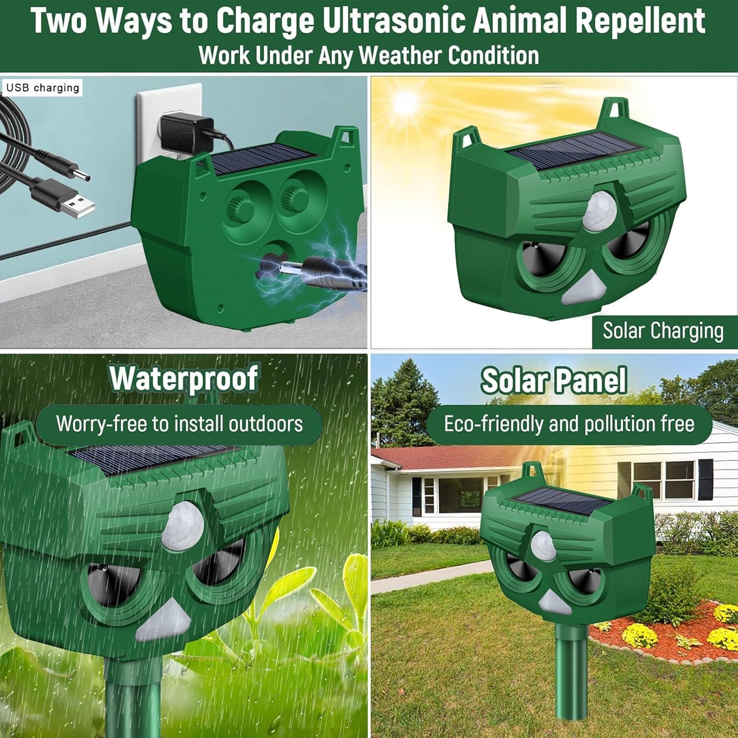 Repellente ad ultrasuoni per gatti solare ricaricabile 5 modalità per animali esterni RC545