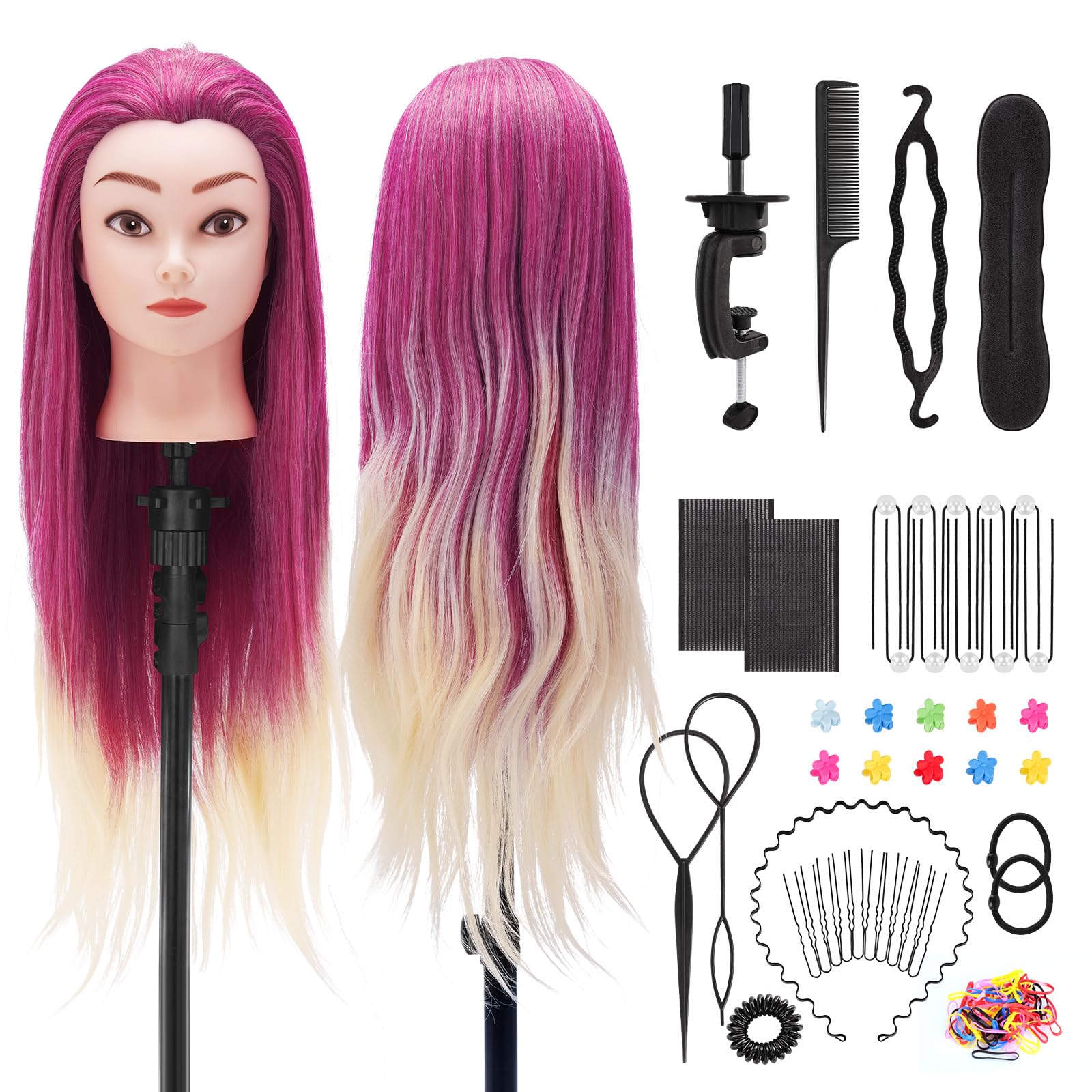 TwoWin Hairdressing Training Head, 29" Synthetic Fiber Hair Mannequin Head