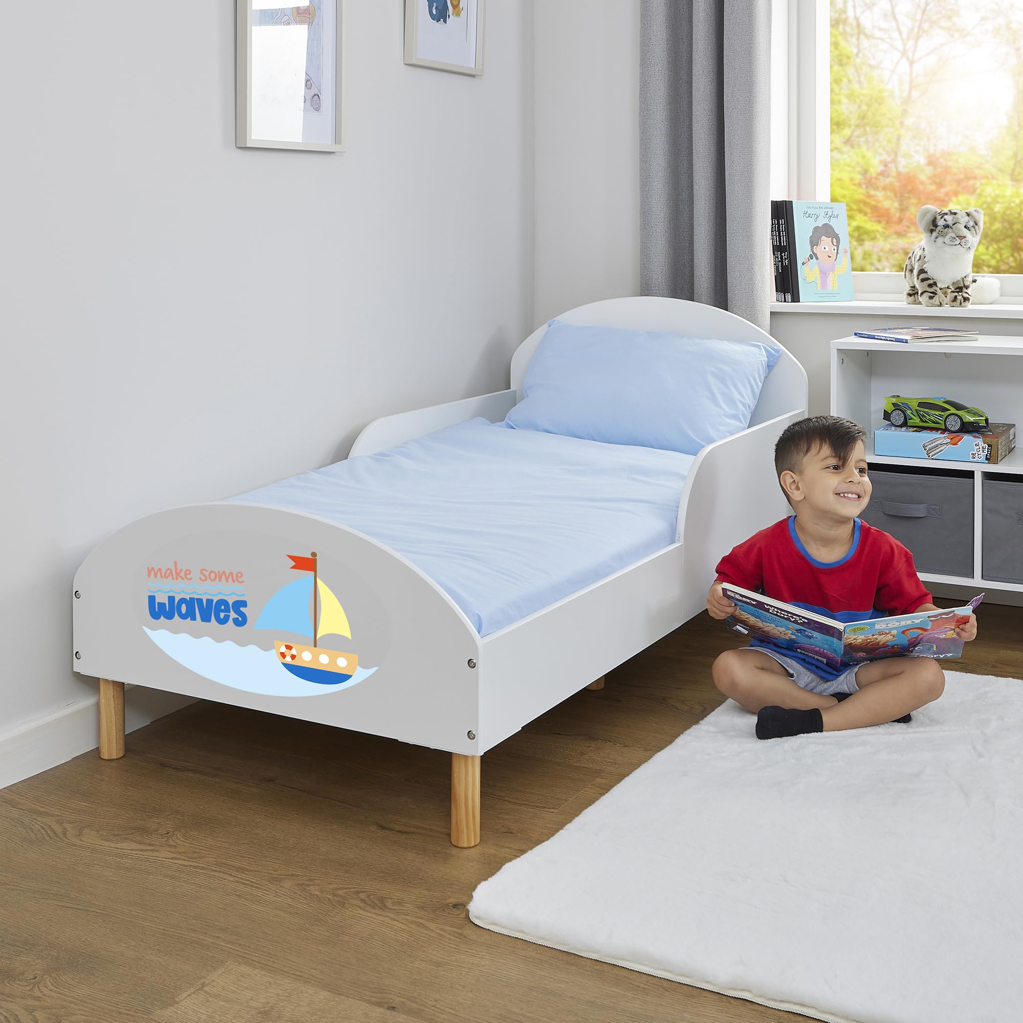 Liberty House Toys Toddler Bed - White - Make Some Waves Design - Low to Ground - 18 Months to 5 Years