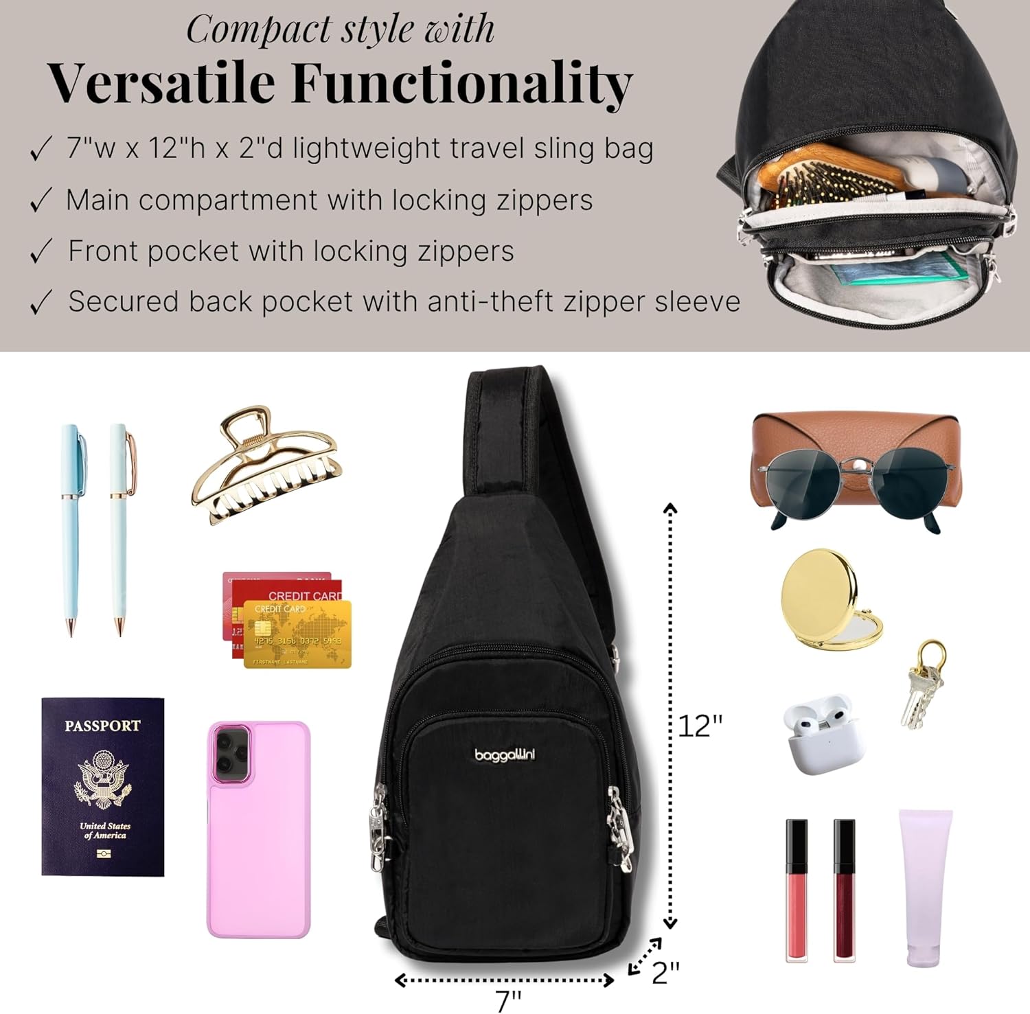 Baggallini womens Securtex Anti-theft Daytripper Sling