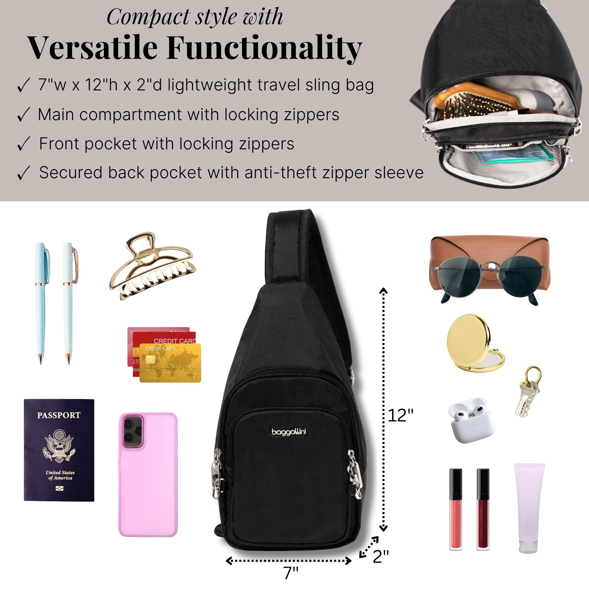 Baggallini, Czarny, One Size