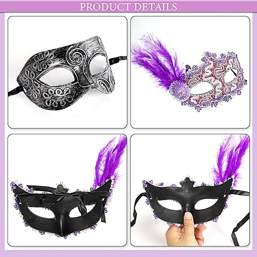 Miniatura 3 de 16 máscaras de Mardi Gras con plumas, unisex, medias mascaradas, máscaras venecianas para mujeres, hombres, niños, Mardi Gras, carnaval, fiesta,