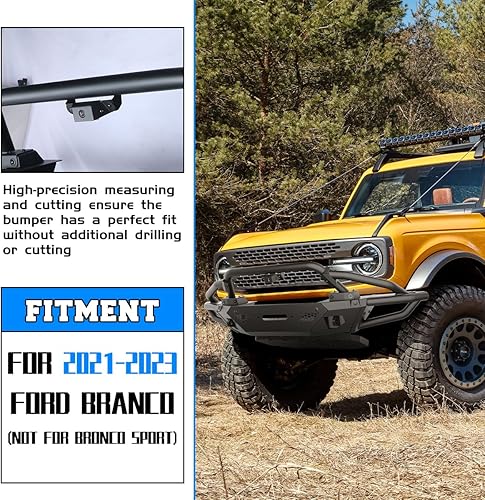 Miniatura 7 de ROXX Parachoques delantero para Ford BRONCO 2021 2022 2023 (no para Bronco Sport), parachoques delantero todoterreno resistente con alas laterales,