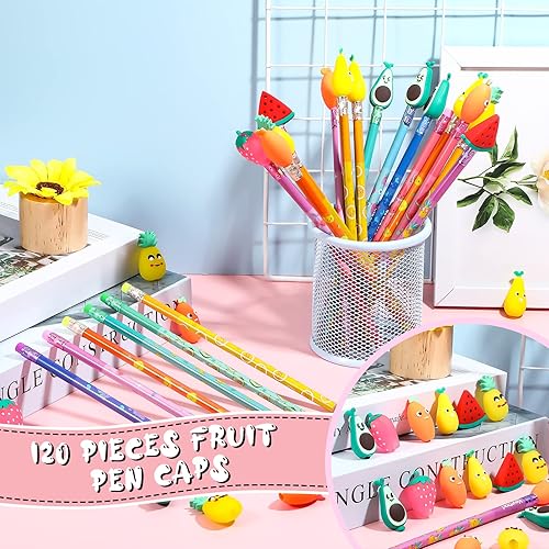 Miniatura 5 de 100 lápices perfumados para niños, lápices HB de grafito con borrador, adornos de dibujos animados de frutas, bonitos lápices de madera