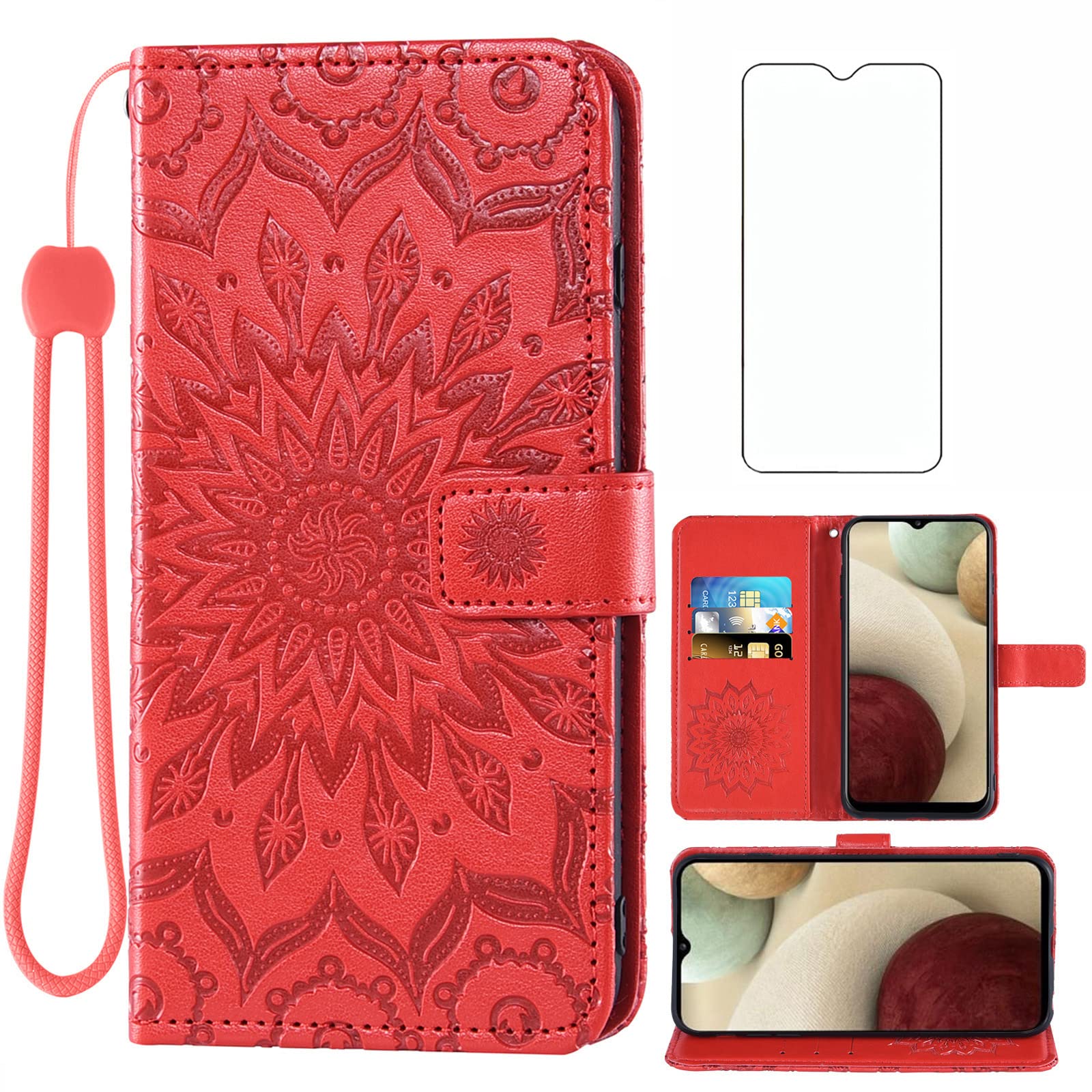 Coque Samsung Galaxy A12 anti-rayure avec verre trempé et étui portefeuille à rabat - 8