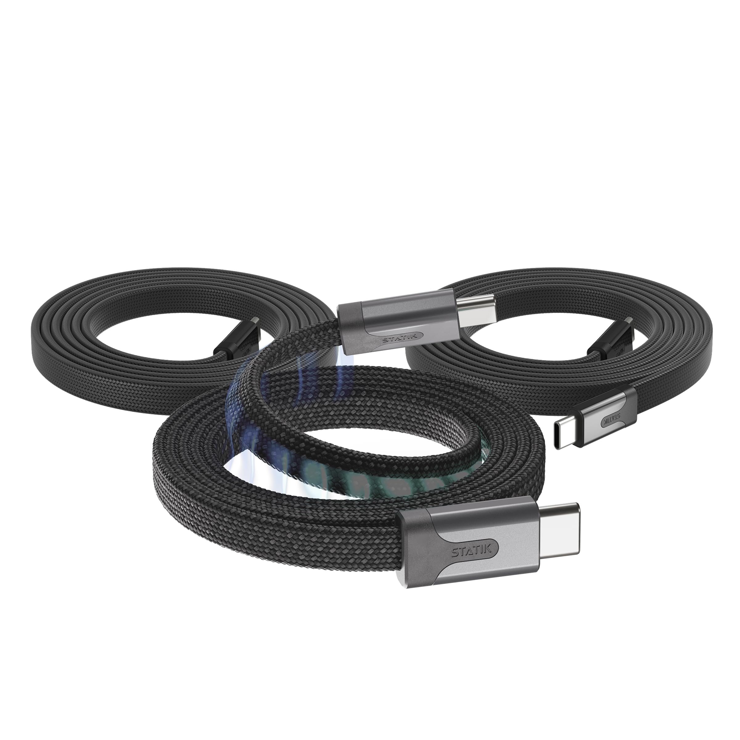 Statik MagStack Pro USB-C auf USB-C Kabel 3er-Pack, magnetisches Anti-Verhedderungs Flachkabel, Schnelllade-Ladekabel, kompatibel mit iPhone 16 Pro Max, iPhone 15, Galaxy S24 Ultra, 100W, je 1 m