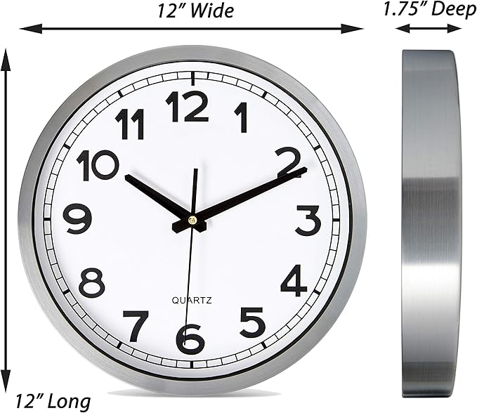 Reloj de Pared Bernhard Products 12 Pulgadas Analógico Plateado miniatura 3