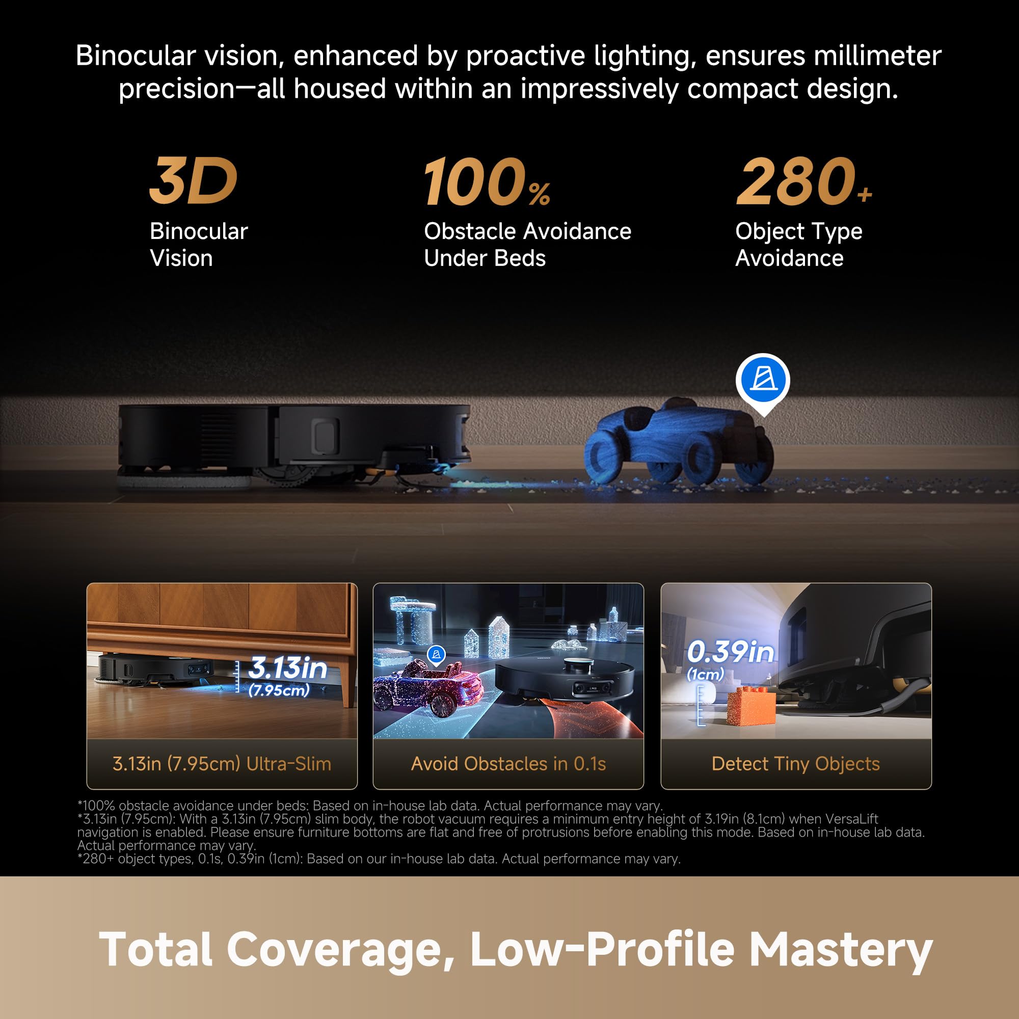 DREAME X60 Ultra Robot Vacuum and Mop, 3.13in Ultra-Thin Design, 3.47in Obstacle Clearing, 35,000Pa Suction, Self Emptying&Refilling, Mop Self-Cleaning, 100% Detangling, 280+Obstacle Avoidance, Black - 2